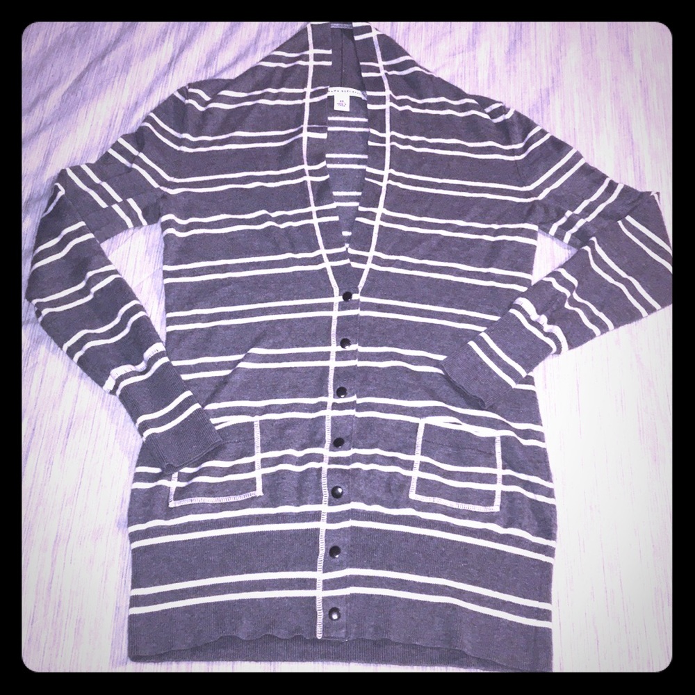 Banana Republic Knit Cardigan Gray/Cream Stripes